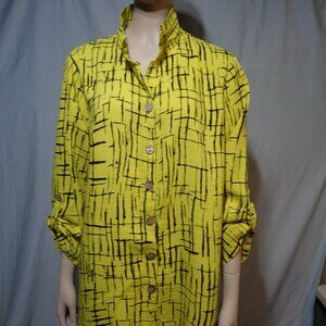 John Mark yellow patterned button down blouse, size medium